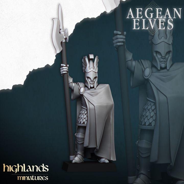 Mycenaean Guard Halberdier Miniatures | Aegean Elves Elite Infantry (28mm/32mm)