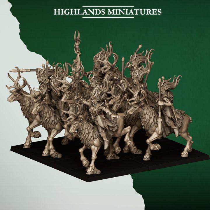 Moonlight Sisters Cavalry Miniatures | Feral Elf Wild Hunt Riders 28mm 32mm 3D Printed DnD RPG Wargaming | Highlands Miniatures - Border3d
