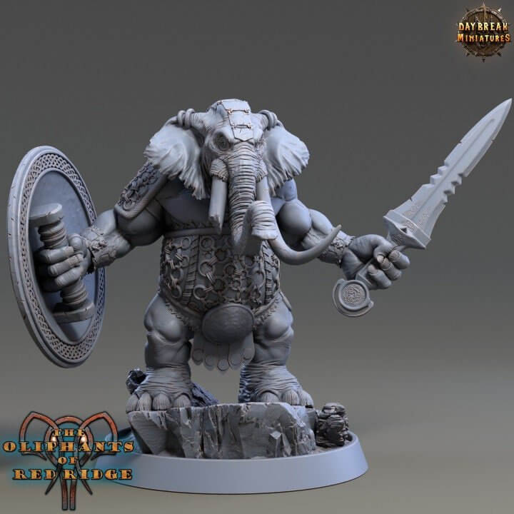 Achilles Broken fallen Loxodon elephant tragic hero champion miniature 32mm resin — 3D printed Oliphant of Red Ridge battle-scarred warrior for DnD and wargaming by Border3D LLC