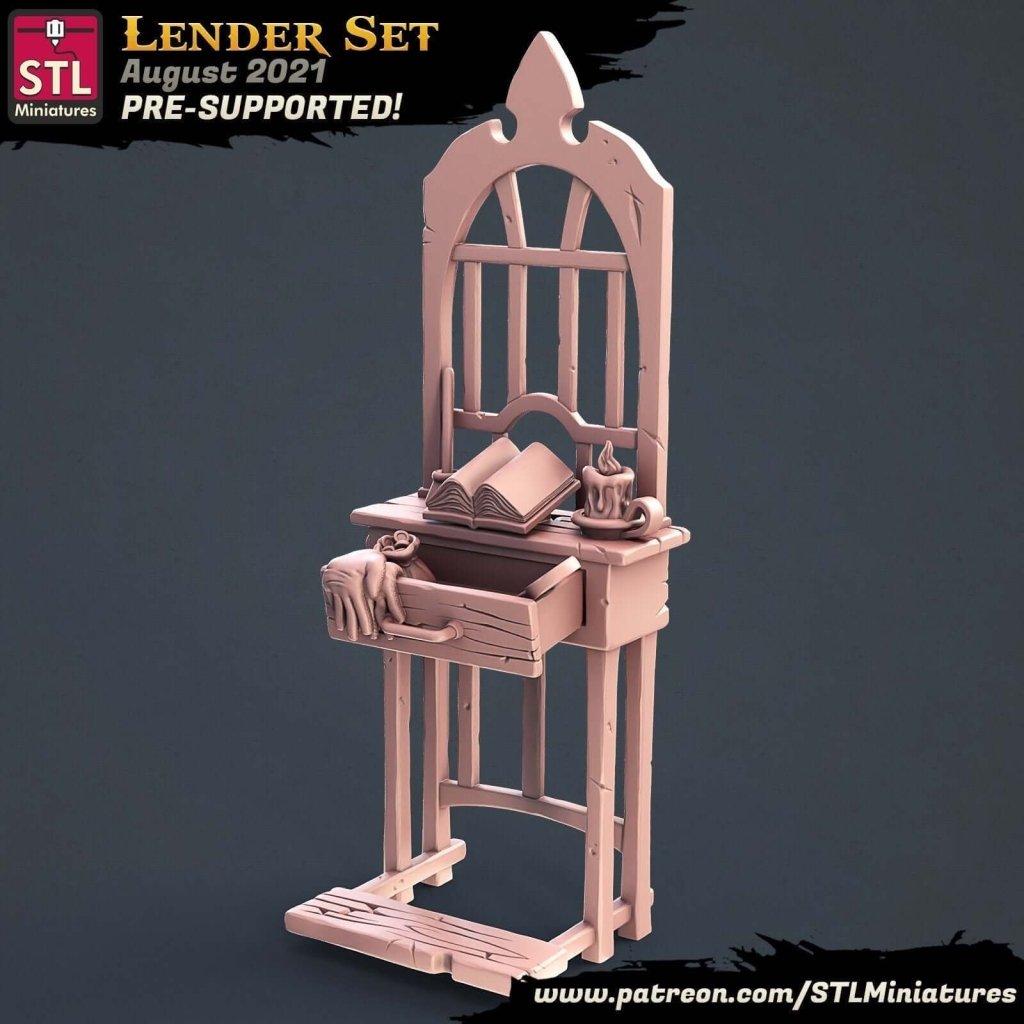 Lenders Desk B STL Miniatures1 - Border3d