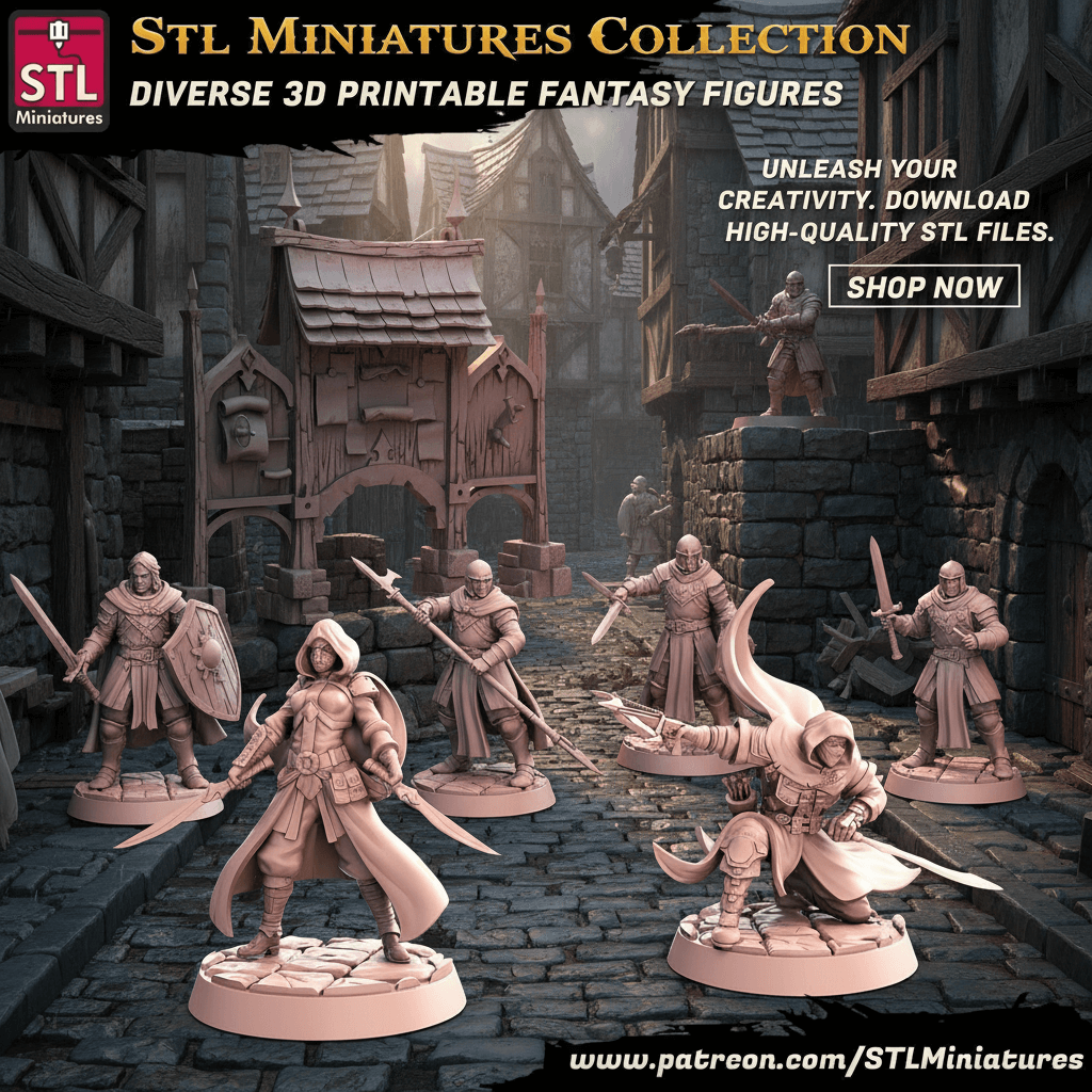 3D STL miniatures - Border3D LLC's Battlefield Medics set featuring detailed figures and props for tabletop gaming and painting enthusiasts.