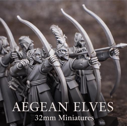 Aegean Elf Archer Miniature Set | 32mm 3D Printed Fantasy Wargame Unit - Border3d