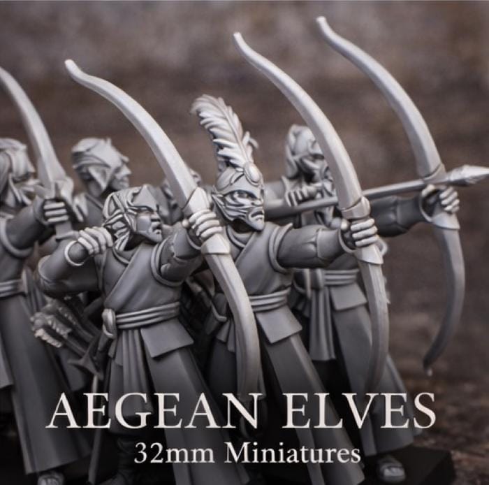 Aegean Elf Archer Miniature Set | 32mm 3D Printed Fantasy Wargame Unit - Border3d