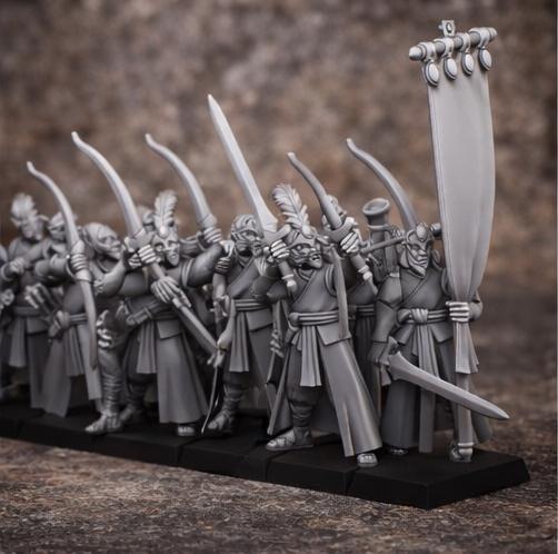 Aegean Elf Archer Miniature Set | 32mm 3D Printed Fantasy Wargame Unit - Border3d
