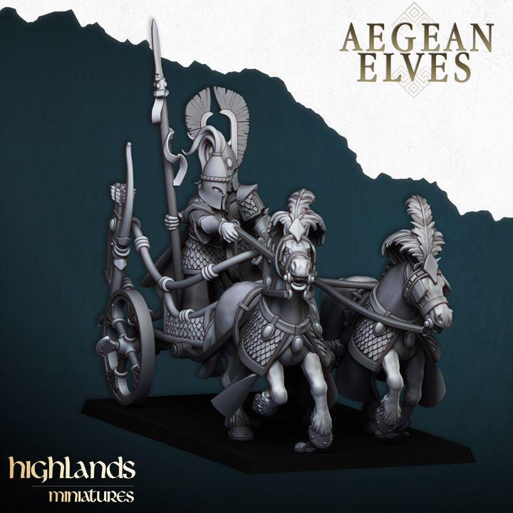 Aegean Elf Chariot 3D Miniature | Highlands Miniatures | 28mm 32mm Resin DnD Fantasy Wargaming - Border3d