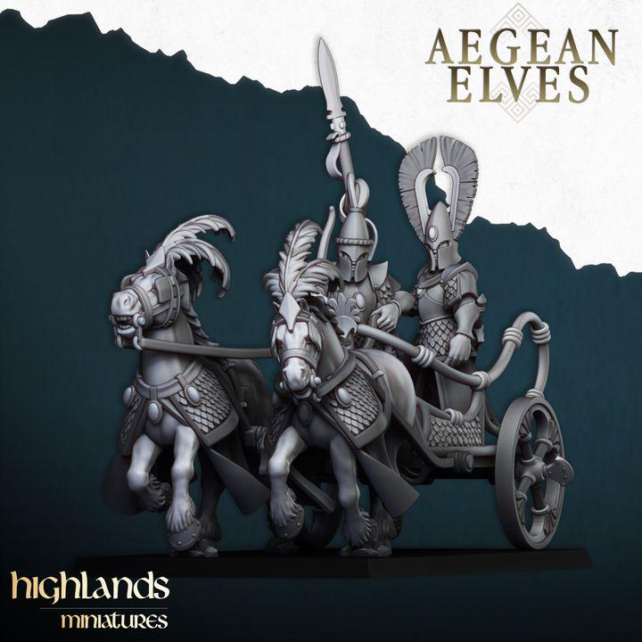 Aegean Elf Chariot 3D Miniature | Highlands Miniatures | 28mm 32mm Resin DnD Fantasy Wargaming - Border3d