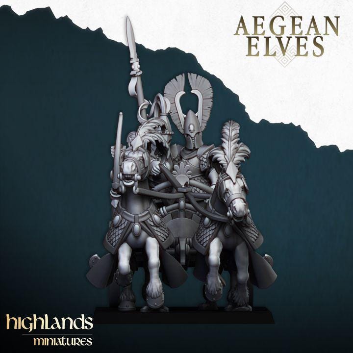 Aegean Elf Chariot 3D Miniature | Highlands Miniatures | 28mm 32mm Resin DnD Fantasy Wargaming - Border3d