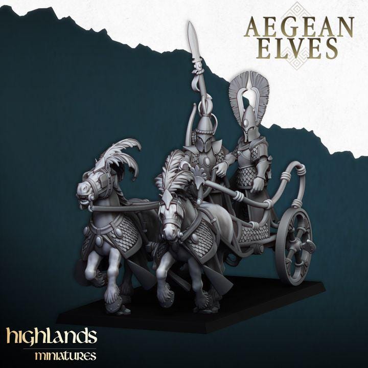 Aegean Elf Chariot 3D Miniature | Highlands Miniatures | 28mm 32mm Resin DnD Fantasy Wargaming - Border3d