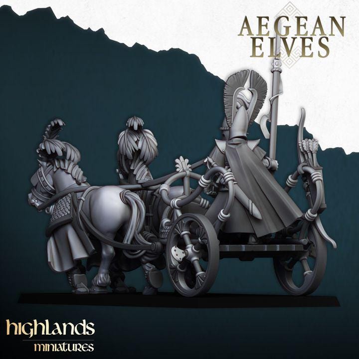 Aegean Elf Chariot 3D Miniature | Highlands Miniatures | 28mm 32mm Resin DnD Fantasy Wargaming - Border3d