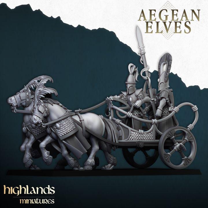 Aegean Elf Chariot 3D Miniature | Highlands Miniatures | 28mm 32mm Resin DnD Fantasy Wargaming - Border3d