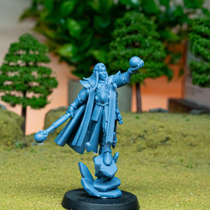 Aegean Elf Mage 3D Miniature | Highlands Miniatures | 32mm Resin DnD Fantasy Spellcaster RPG - Border3d