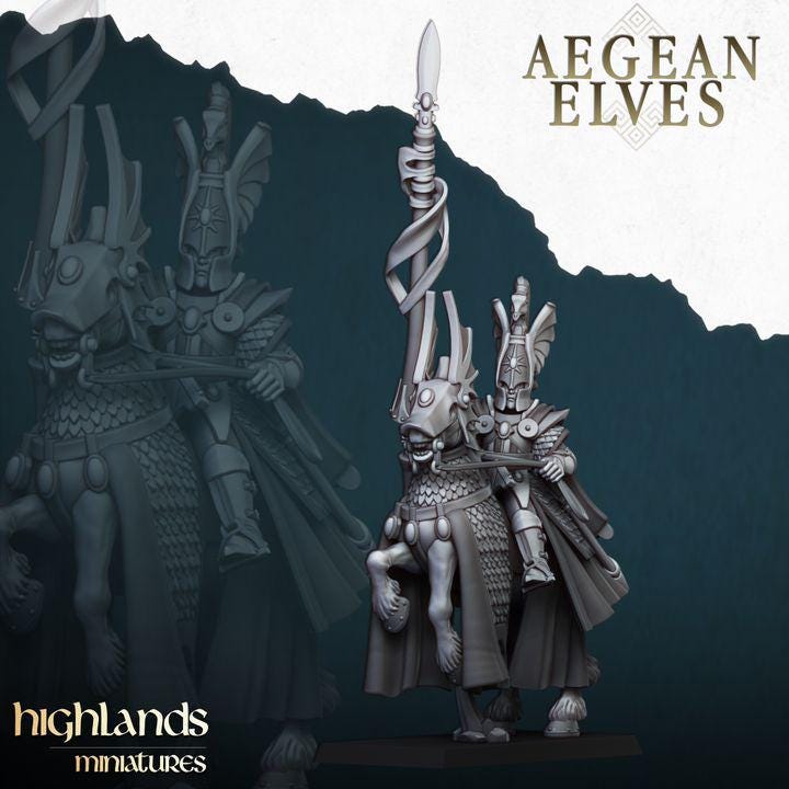 Aegean Elf Mounted Lord 3D Miniature | Highlands Miniatures | 32mm Resin DnD Fantasy Wargaming - Border3d