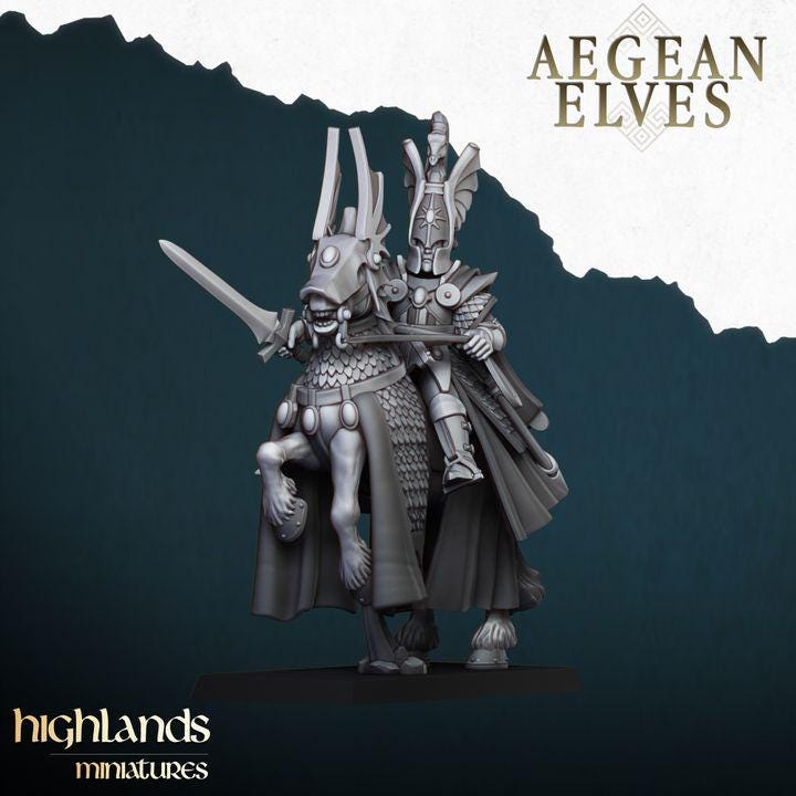Aegean Elf Mounted Lord 3D Miniature | Highlands Miniatures | 32mm Resin DnD Fantasy Wargaming - Border3d