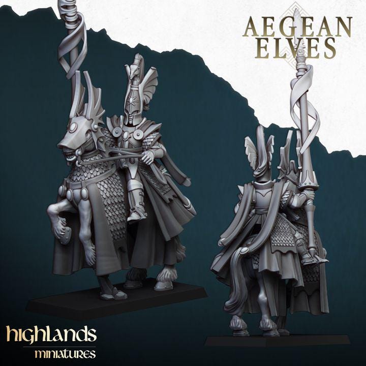 Aegean Elf Mounted Lord 3D Miniature | Highlands Miniatures | 32mm Resin DnD Fantasy Wargaming - Border3d
