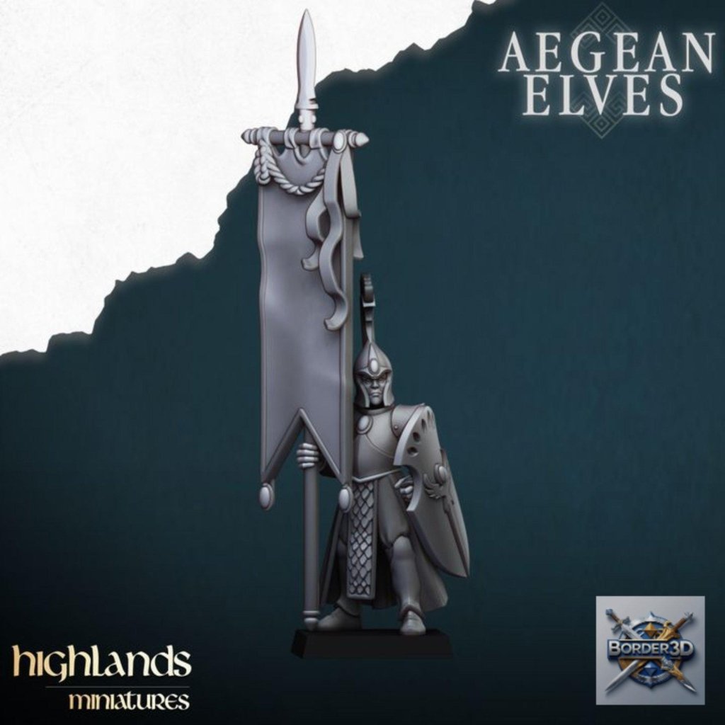 Aegean Elf Spearmen Miniature Unit | highlands miniatures | 32mm Phalanx Infantry, TTRPG Elf Army Resin - Border3d