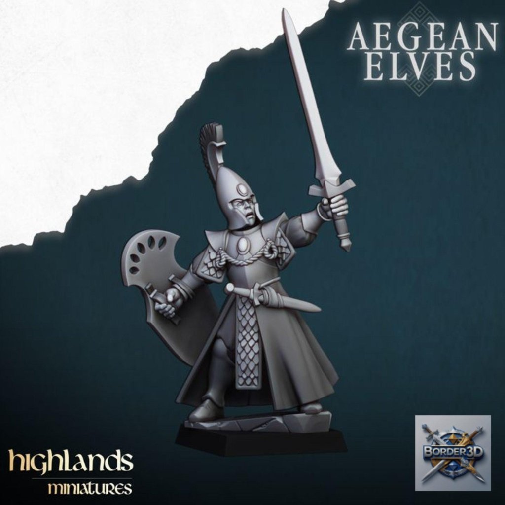 Aegean Elf Spearmen Miniature Unit | highlands miniatures | 32mm Phalanx Infantry, TTRPG Elf Army Resin - Border3d