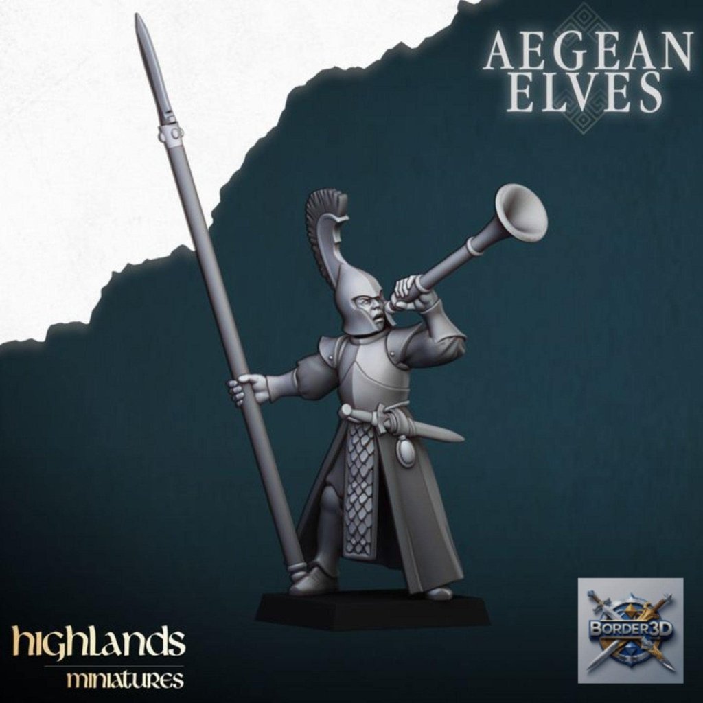 Aegean Elf Spearmen Miniature Unit | highlands miniatures | 32mm Phalanx Infantry, TTRPG Elf Army Resin - Border3d