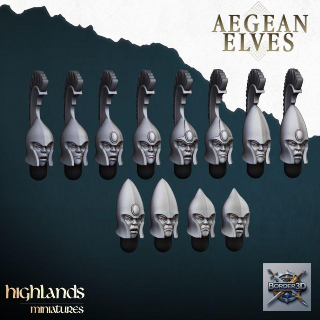 Aegean Elf Spearmen Miniature Unit | highlands miniatures | 32mm Phalanx Infantry, TTRPG Elf Army Resin - Border3d