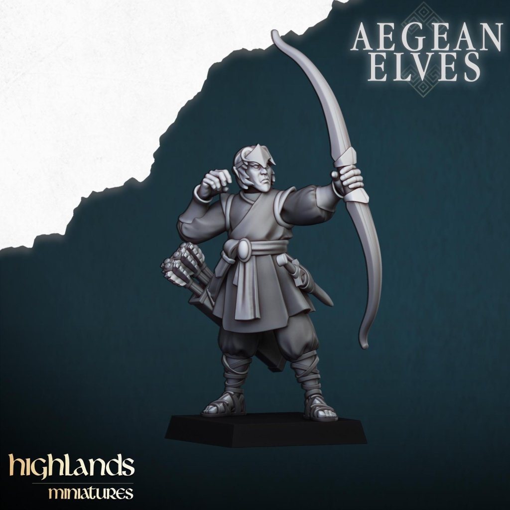 Aegean Elves Archers 3D Miniature | Highlands Miniatures | 32mm Resin DnD Fantasy Wargaming - Border3d