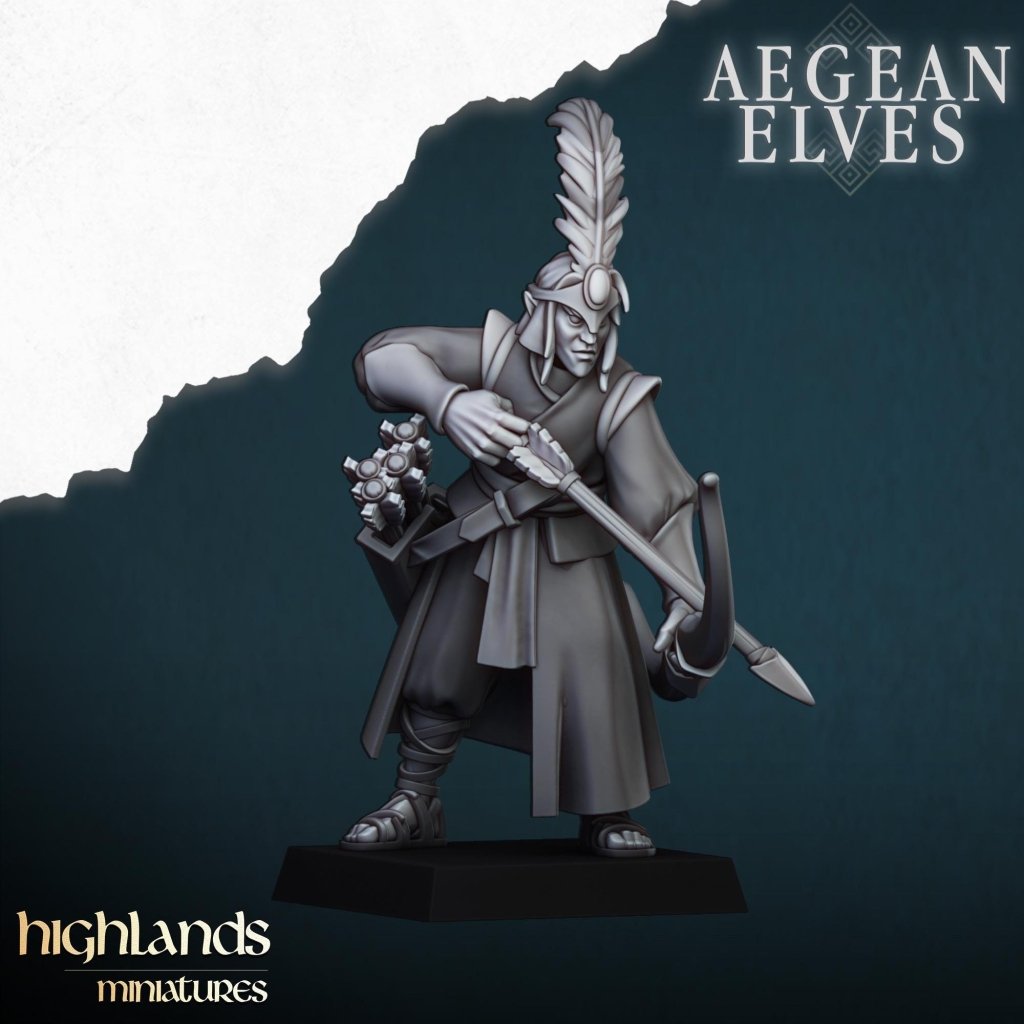 Aegean Elves Archers 3D Miniature | Highlands Miniatures | 32mm Resin DnD Fantasy Wargaming - Border3d