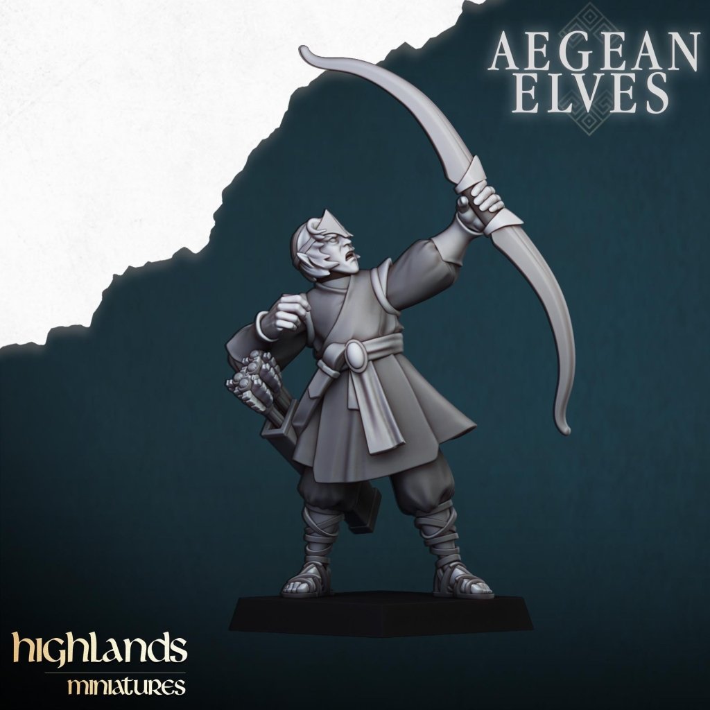 Aegean Elves Archers 3D Miniature | Highlands Miniatures | 32mm Resin DnD Fantasy Wargaming - Border3d