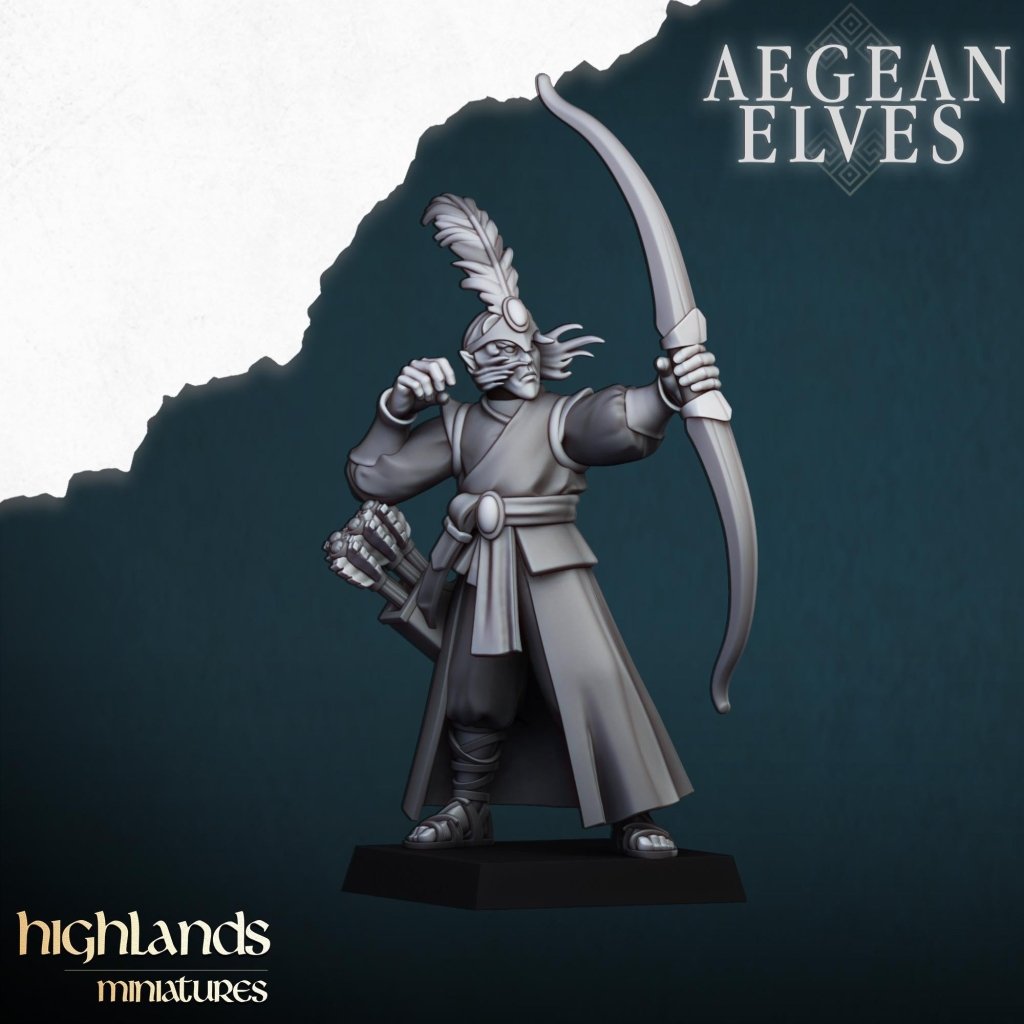 Aegean Elves Archers 3D Miniature | Highlands Miniatures | 32mm Resin DnD Fantasy Wargaming - Border3d