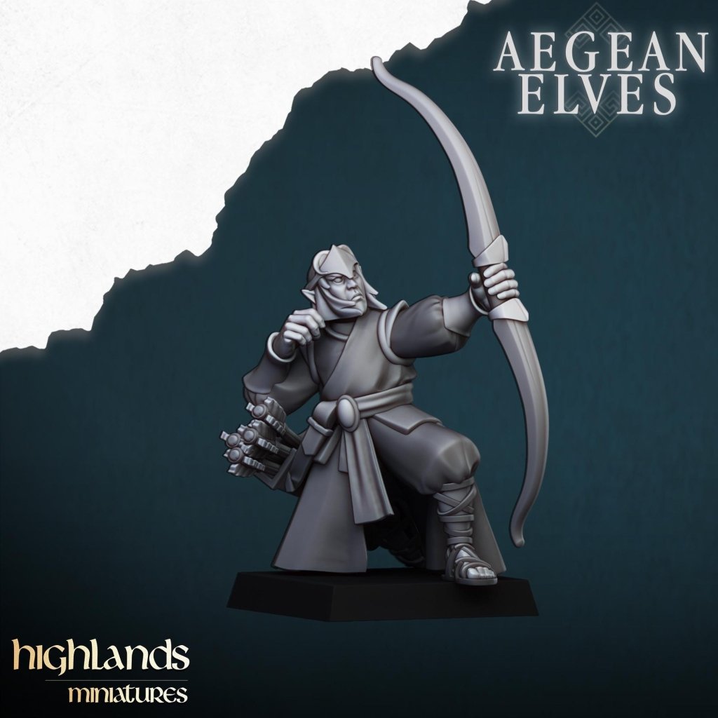 Aegean Elves Archers 3D Miniature | Highlands Miniatures | 32mm Resin DnD Fantasy Wargaming - Border3d