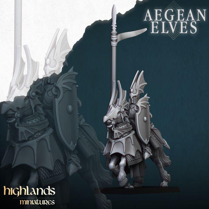 Aegean Elves Mounted Dragons 3D Miniature | Highlands Miniatures | 32mm Resin DnD Fantasy Cavalry - Border3d