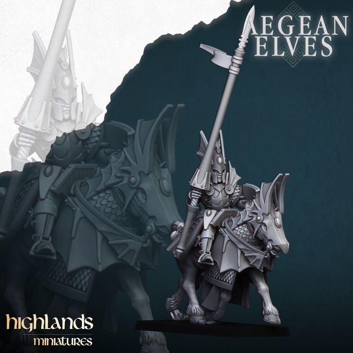 Aegean Elves Mounted Dragons 3D Miniature | Highlands Miniatures | 32mm Resin DnD Fantasy Cavalry - Border3d
