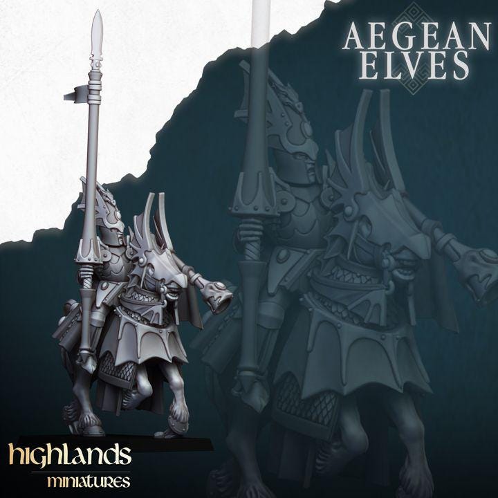 Aegean Elves Mounted Dragons 3D Miniature | Highlands Miniatures | 32mm Resin DnD Fantasy Cavalry - Border3d