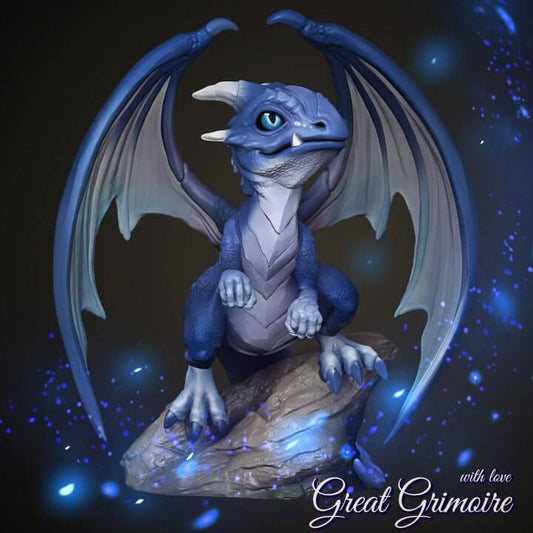 "Baby Dragon Great Grimoire 3D resin miniature front view Border3D LLC"