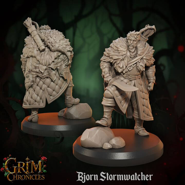 Bjorn Stormwatcher Grim Chronicles figurine depicting a warrior in detailed armor with axe