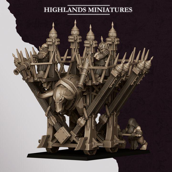 Blazing Icon of Marduk Miniature | Sons of Marduk Rolling Fortress War Machine 28mm 32mm 3D Printed DnD RPG | Highlands Minis - Border3d