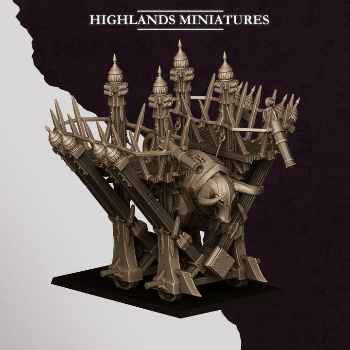Blazing Icon of Marduk Miniature | Sons of Marduk Rolling Fortress War Machine 28mm 32mm 3D Printed DnD RPG | Highlands Minis - Border3d