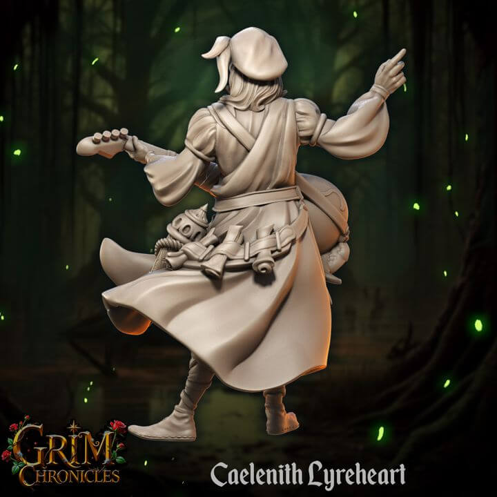 3D sculpture of Caelenith Lyreheart Grim Chronicles in a mystical forest setting.