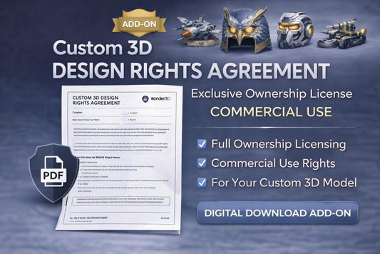 Custom 3D Design Rights Agreement PDF | Exclusive Ownership License | Commercial Use | Digital Download Add - On - Border3d