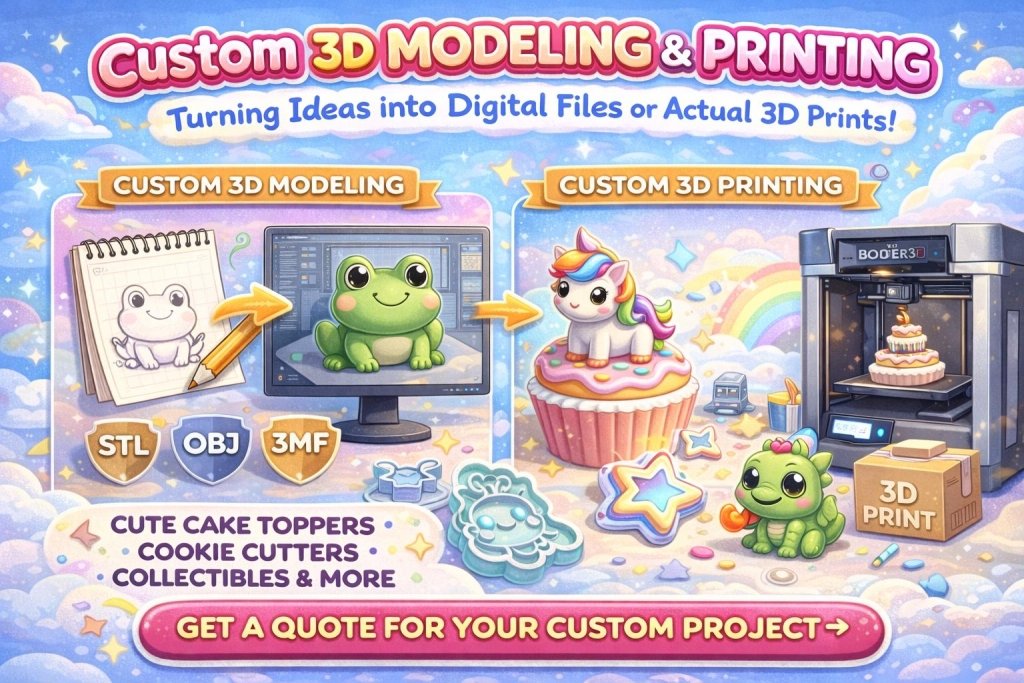 Custom 3D Modeling and Printing Service | Figurines Cosplay Cake Toppers Prototypes | Made to Order | Veteran Owned Texas | Gift Idea - Border3d