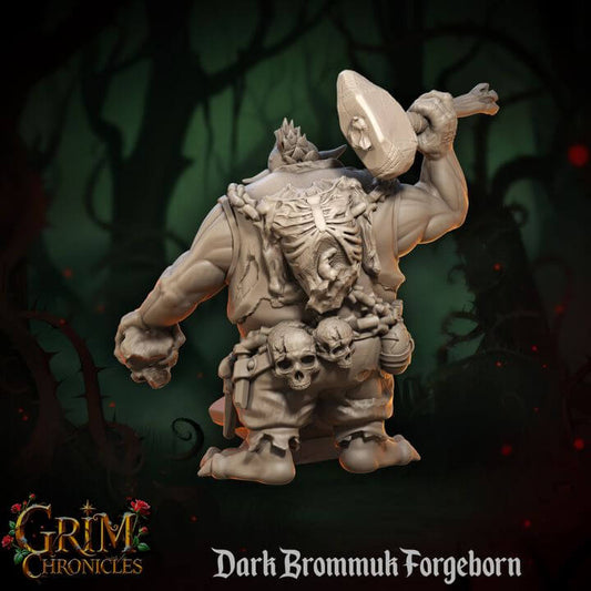 Dark Brommuk Forgeborn Grim Chronicles resin miniature by Border3D LLC, depicting a dark fantasy dwarven blacksmith.