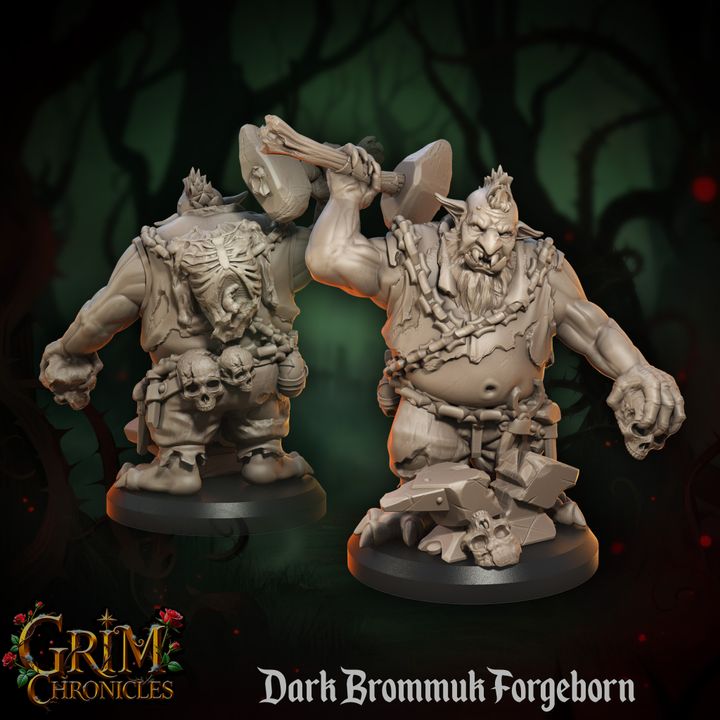 Dark Brommuk Forgeborn Grim Chronicles miniature by Border3D LLC, featuring a 3D printed fallen dwarven blacksmith from a dark fantasy saga.