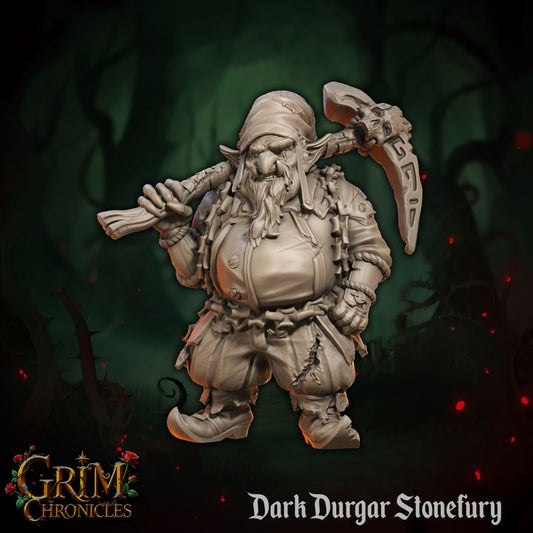 Dark Durgar Stonefury Grim Chronicles figurine on a mystical backdrop