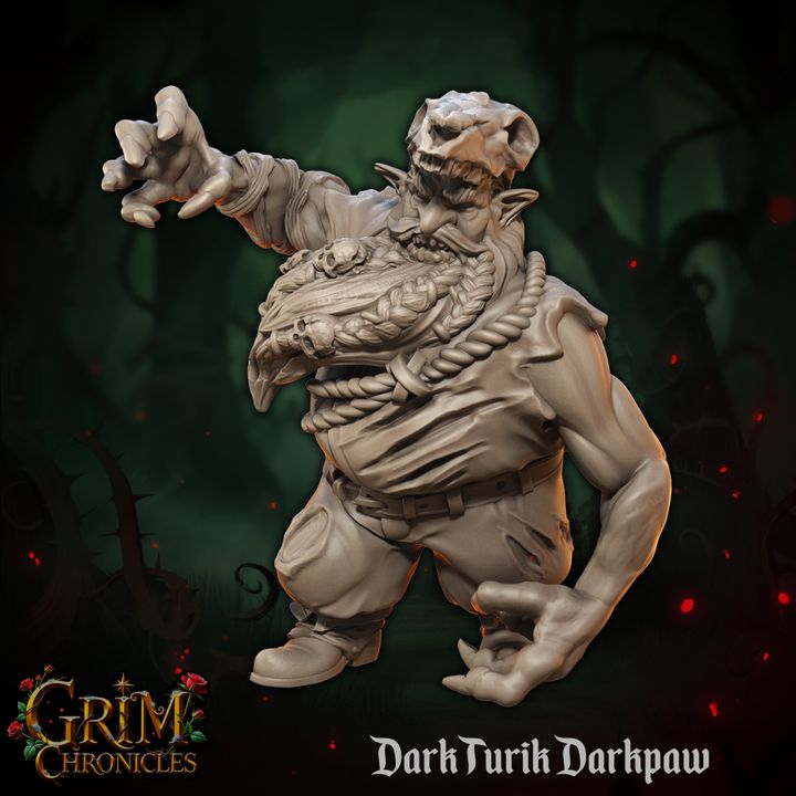 3D resin miniature of Dark Turik Darkpaw Grim Chronicles by Border3D LLC, depicting a shadowed hunter from a dark fantasy saga.