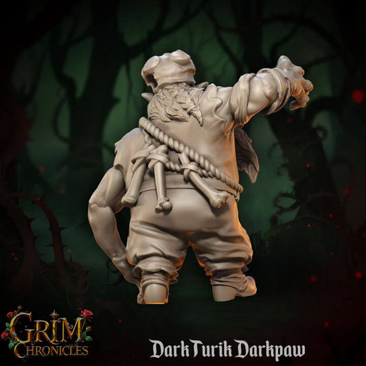 Dark Turik Darkpaw Grim Chronicles resin miniature by Border3D, depicting a shadowed hunter in dark fantasy saga setting.
