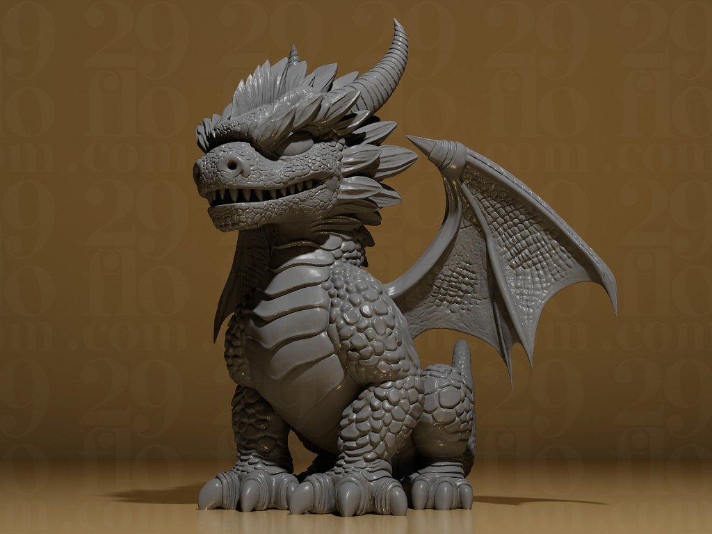 9flo dragon statue 3D printed fantasy art sculpture with razor-sharp scales sweeping wings and fierce expression in PLA or Resin officially licensed printed by Border3D LLC veteran-owned Texas