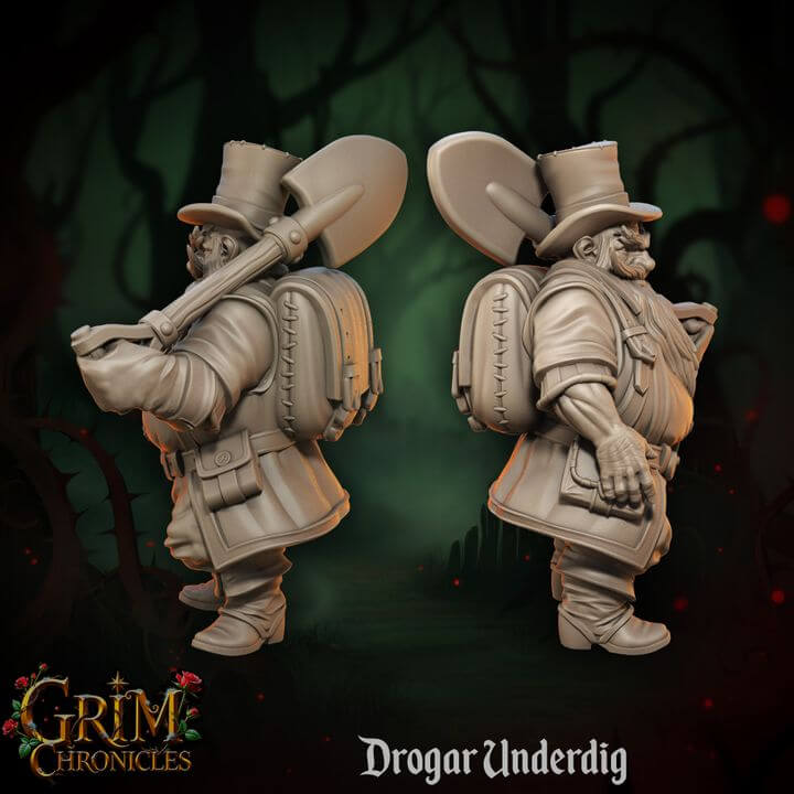 3D printed resin miniature of Drogar Underdig Grim Chronicles by Border3D.