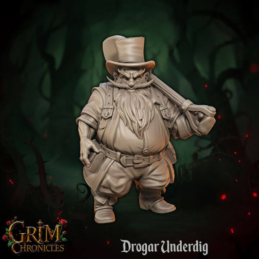 Drogar Underdig Grim Chronicles resin miniature by Border3D LLC, 3D printed figure in dark fantasy theme.