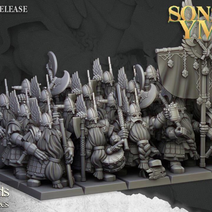 Dwarf Veterans Miniature Unit | Elite Infantry 32mm DnD RPG Wargame Set - Border3d