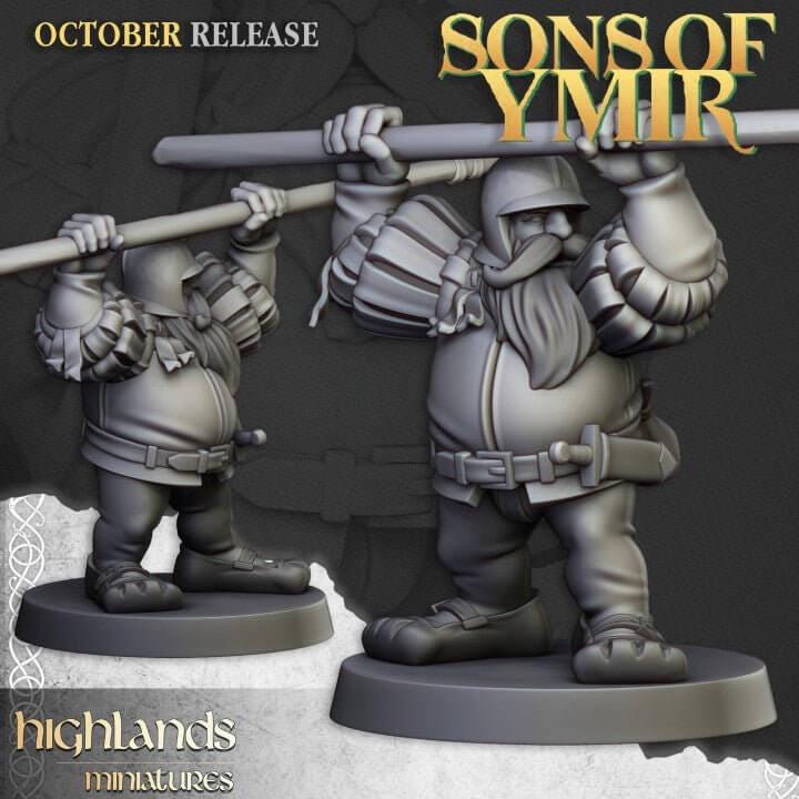 Dwarven Pikemen Miniature Regiment | 32mm Fantasy Army 3D Printed DnD Figures - Border3d