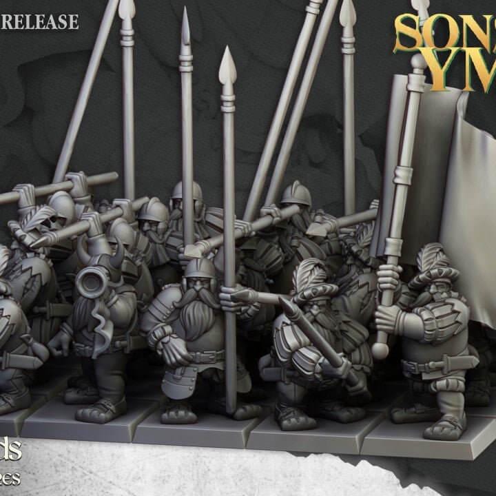 Dwarven Pikemen Miniature Regiment | 32mm Fantasy Army 3D Printed DnD Figures - Border3d