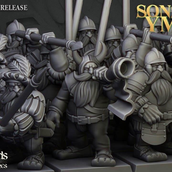 Dwarven Pikemen Miniature Regiment | 32mm Fantasy Army 3D Printed DnD Figures - Border3d