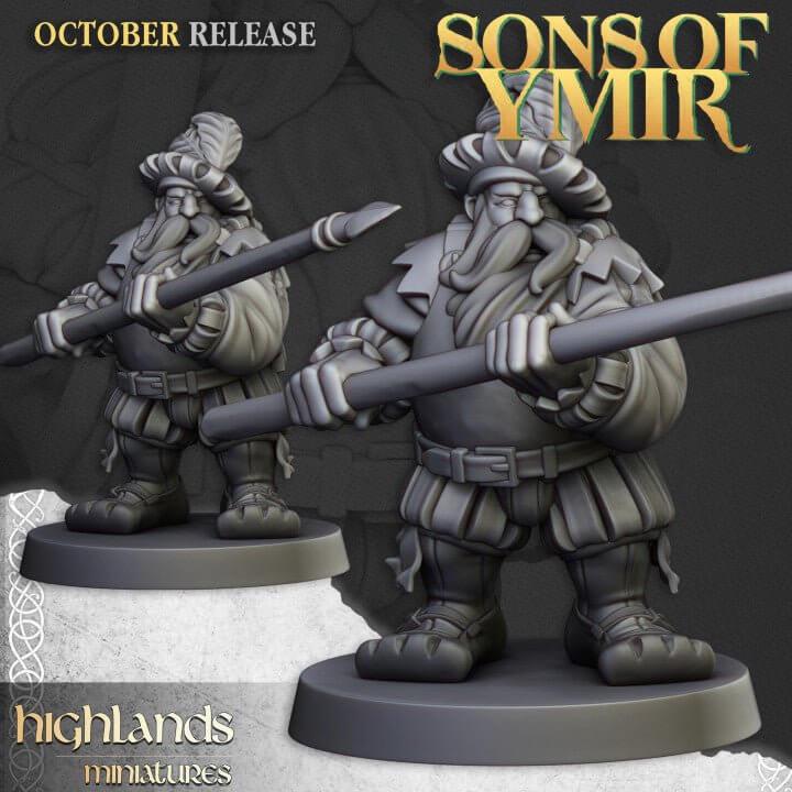 Dwarven Pikemen Miniature Regiment | 32mm Fantasy Army 3D Printed DnD Figures - Border3d